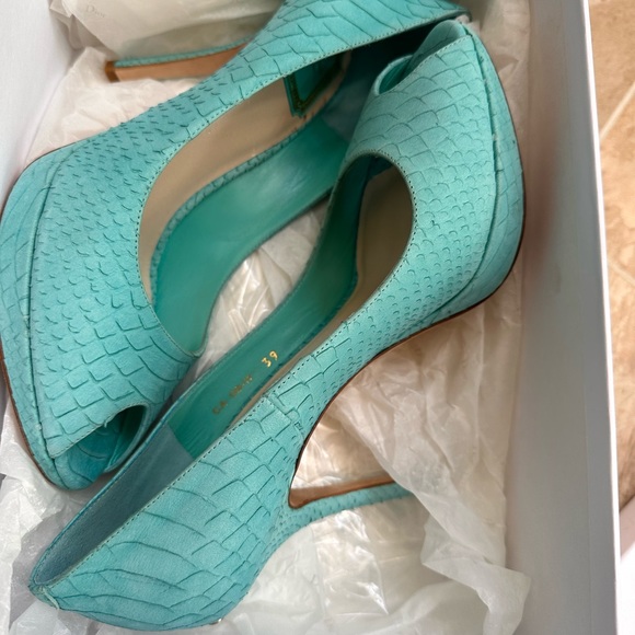 Christian Dior Miss Dior Peep Toe Platform Pump, Python Nabuck,39, Aquamarine - Picture 5 of 10